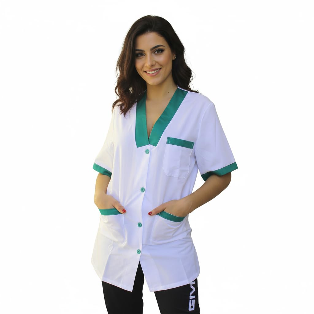 Camice da Lavoro Donna Bianco Profilo Verde – Alimentari, Colf, Maestra | Cod. 221125