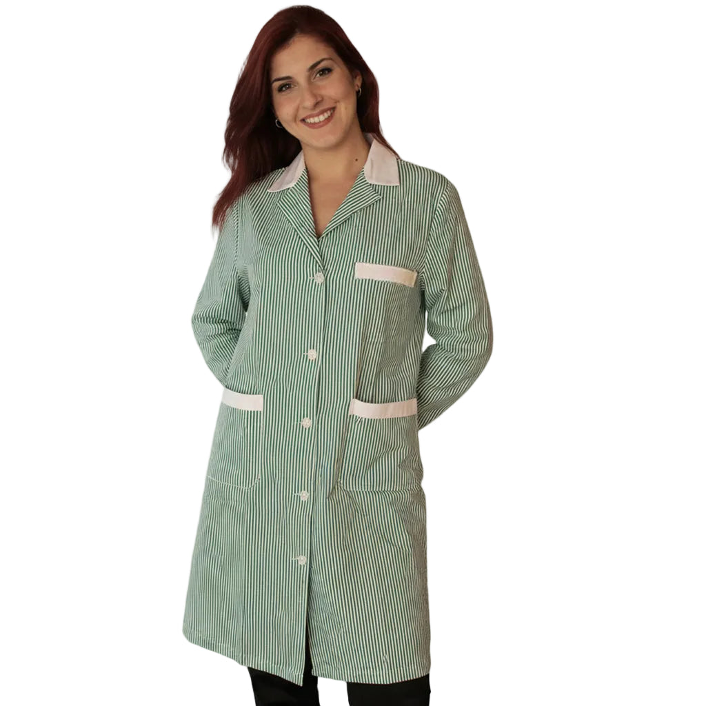 Camice da Lavoro Donna Fantasia Righe Verdi Manica Lunga -Cod 7648