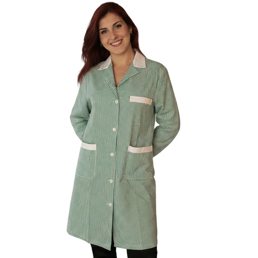 Camice da Lavoro Donna Fantasia Righe Verdi Manica Lunga -Cod 7648