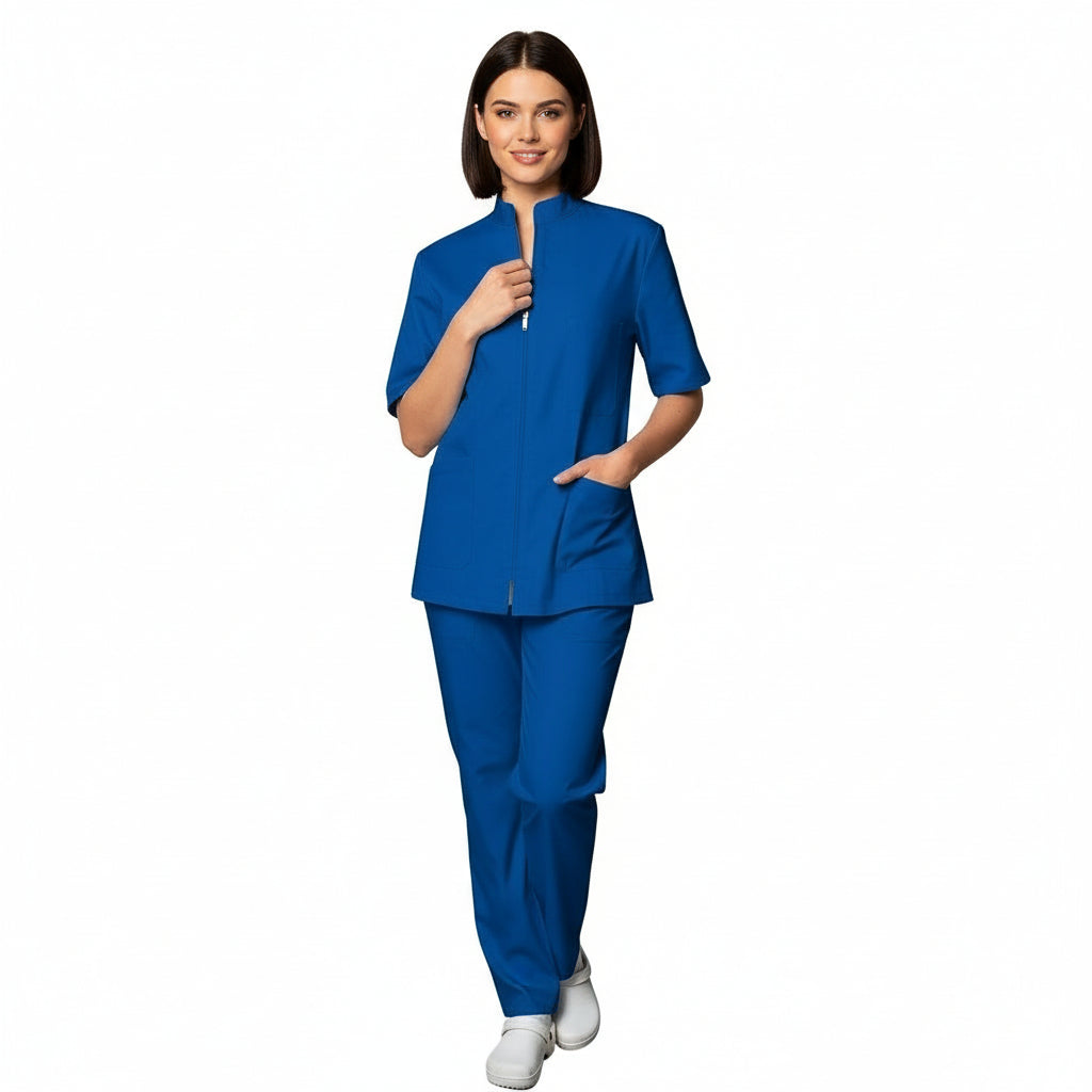 Farda de trabalho, unissexo, fecho de correr ao pescoço gola coreana "azul royal" cód: 1912