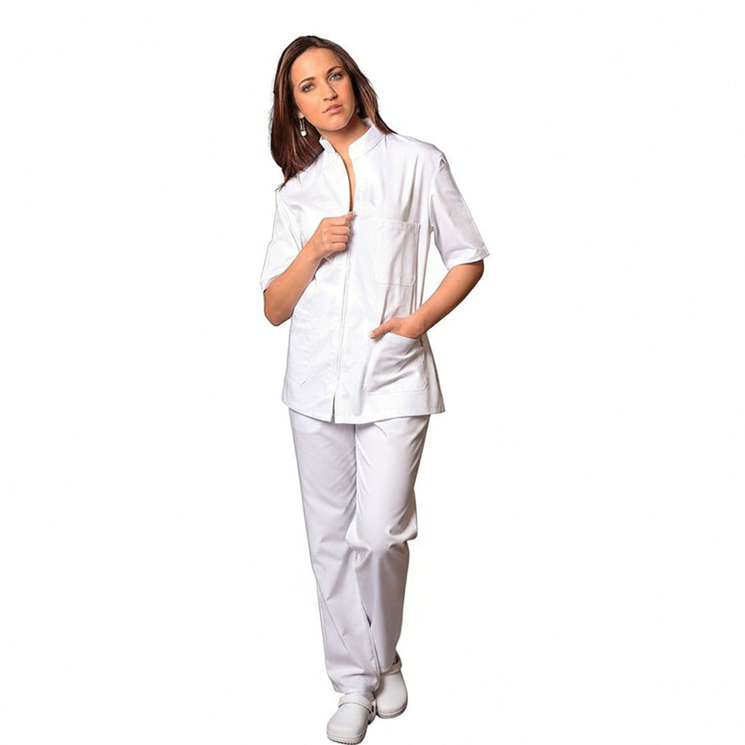 Divisa da Lavoro Unisex Bianco – Zip e Collo Coreano |cod 1827