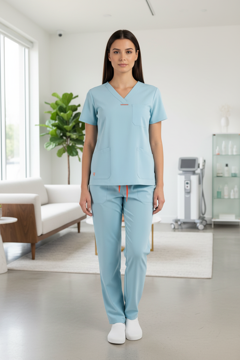 Divisa Sanitaria Donna Elasticizzata Verde Acqua – Cod. B9144