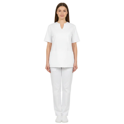 Divisa Sanitaria Donna Scollo Cuore Bianco – 100% Cotone Piquet | cod 83852
