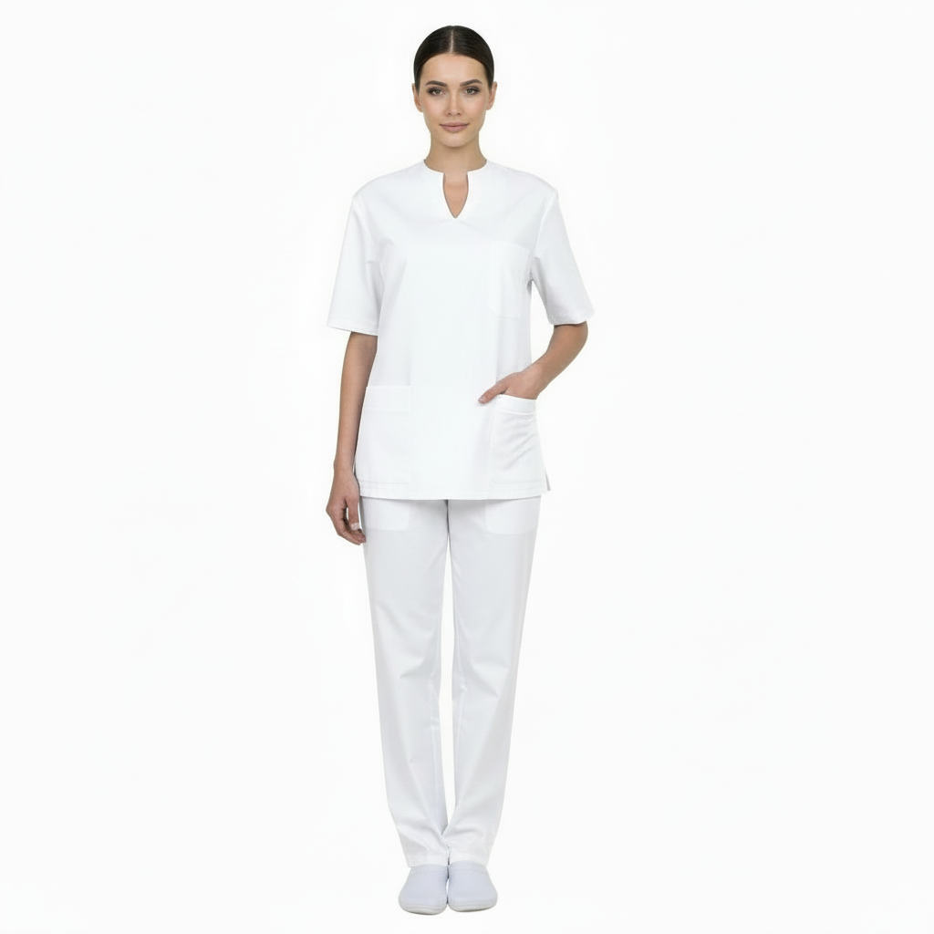 Divisa Sanitaria Donna Scollo Cuore Bianco – 100% Cotone Piquet | cod 83852