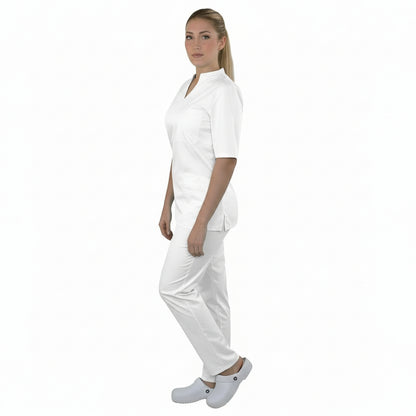 Divisa Sanitaria Donna Scollo Cuore Bianco – 100% Cotone Piquet | cod 83852