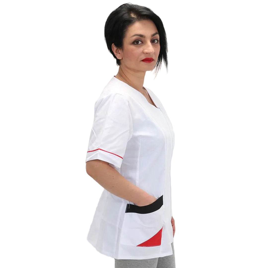 camice da lavoro,Casacca  bianca zip Bicolore mezza manica Cod:1306