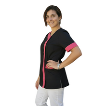 Lade das Bild in den Galerie-Viewer, Camice,casacca da lavoro donna mod beauty, Nero inserto fuchsia Cod: 290720
