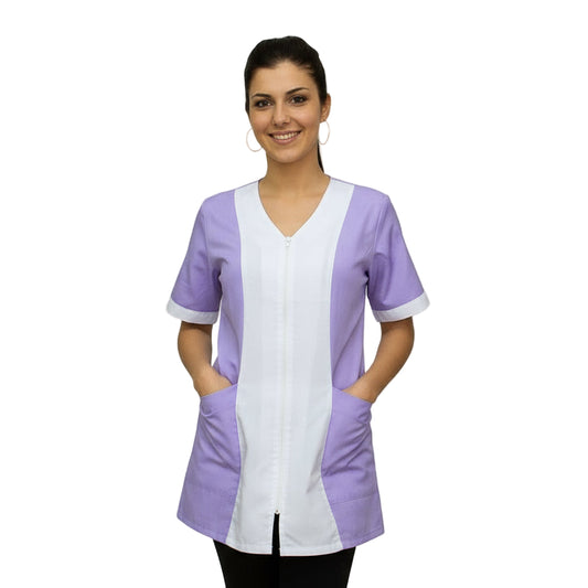 Casacca da Lavoro Donna Bicolore Glicine con Zip - Mezza Manica | Cod. 2606