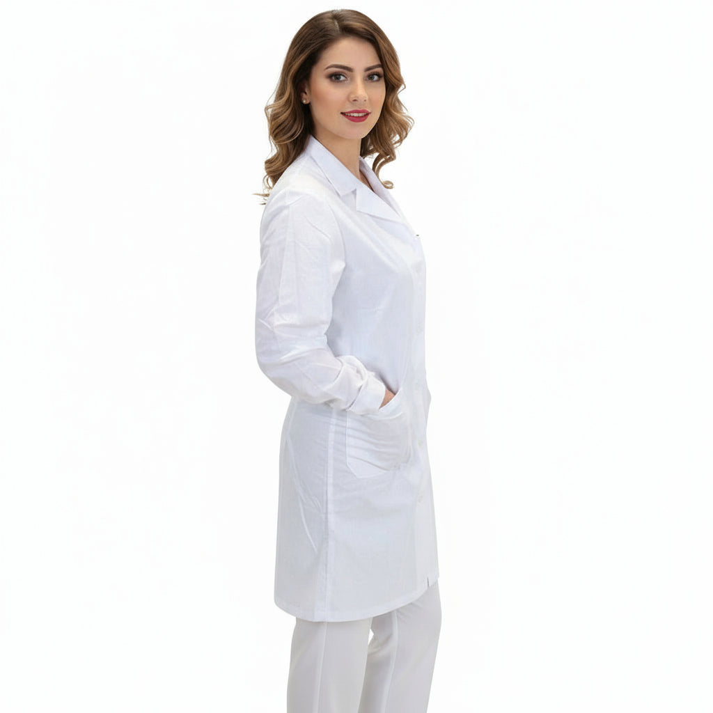 Camice da Lavoro Donna Ospedaliero da Laboratorio Misto Cotone No-Stiro Manica Lunga - Cod 8200
