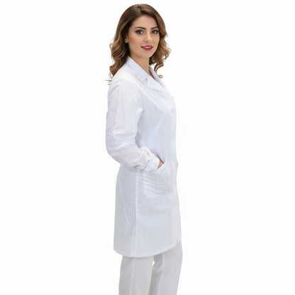 Camice da Lavoro Donna Ospedaliero da Laboratorio Misto Cotone No-Stiro Manica Lunga - Cod 8200