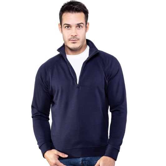 Felpa Mezza Zip Blu – 70% Cotone 30% Poliestere, Maniche Raglan | Cod. PA339