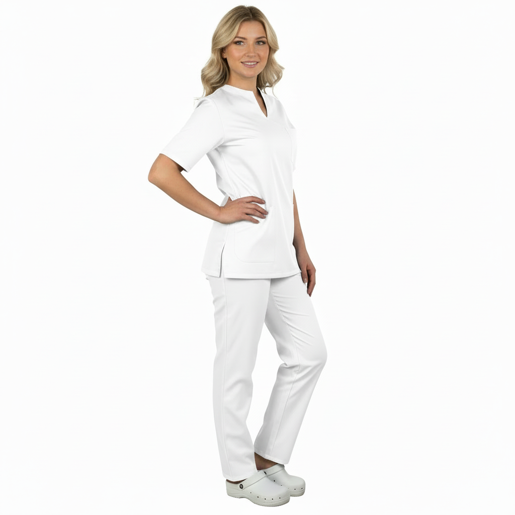 Divisa Sanitaria Donna Scollo Cuore Bianco – 100% Cotone Piquet | cod 83852