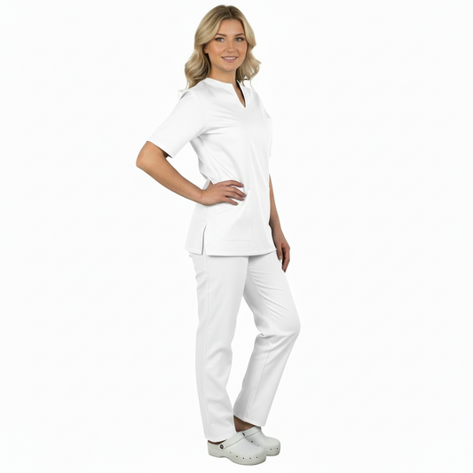 Uniformes Médicos Senhora Decote em Coração Branco – 100% Algodão Piqué | Cód. 83852