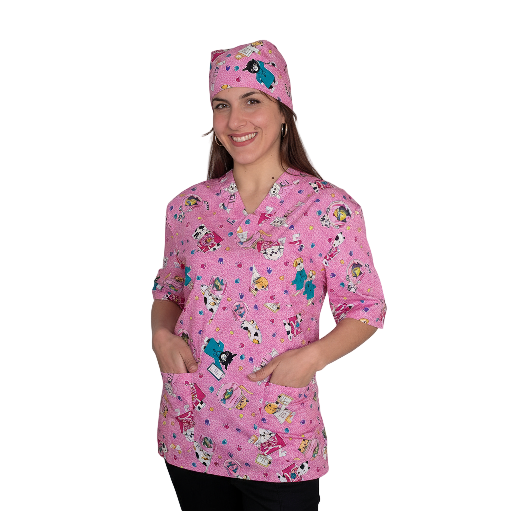 Casacca da Lavoro Rosa con Fumetti + Bandana Abbinata – 100% Cotone | Cod. 999