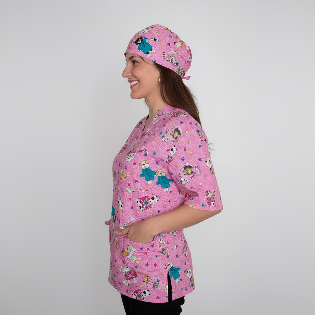 Casacca da Lavoro Rosa con Fumetti + Bandana Abbinata – 100% Cotone | Cod. 999