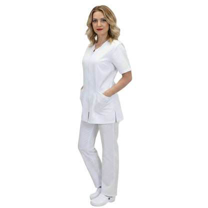 Divisa da lavoro,infermiera,oss, donna con zip bianco cod: 8279