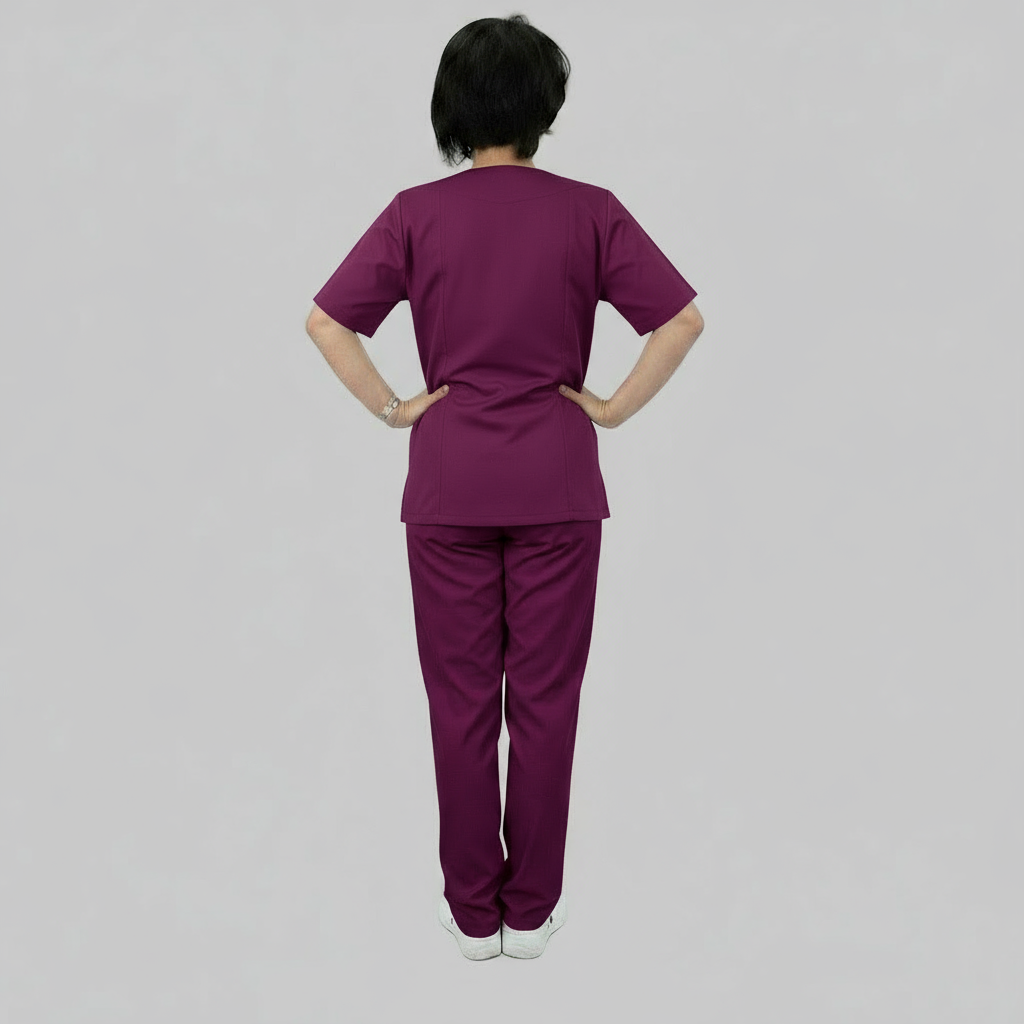 Uniforme de trabalho para senhora, com fecho de correr "ameixa" cód:8286