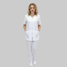 Lade das Bild in den Galerie-Viewer, Divisa da lavoro,infermiera,oss, donna con zip bianco cod: 8279
