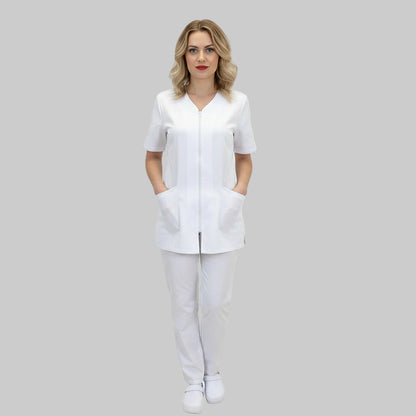 Divisa da lavoro,infermiera,oss, donna con zip bianco cod: 8279