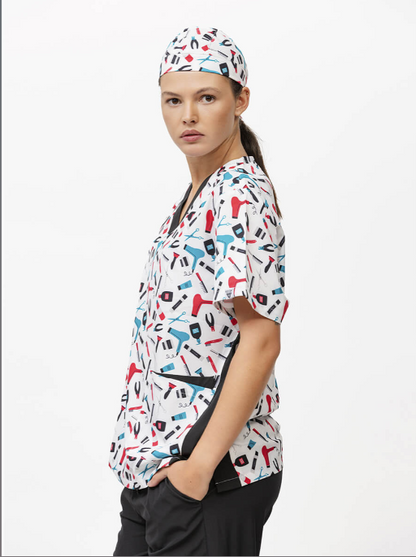 Unisex-V-Ausschnitt-Kasack + zweifarbiges Halstuch, Stretchstoff Art.-Nr.: B9867