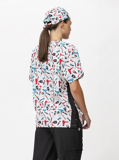 Unisex-V-Ausschnitt-Kasack + zweifarbiges Halstuch, Stretchstoff Art.-Nr.: B9867