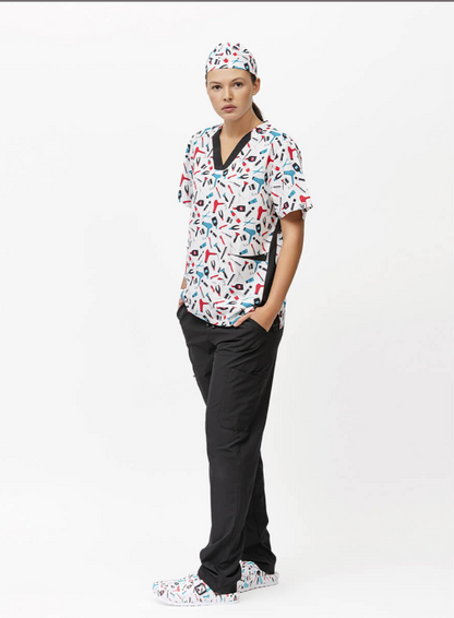 Unisex-V-Ausschnitt-Kasack + zweifarbiges Halstuch, Stretchstoff Art.-Nr.: B9867