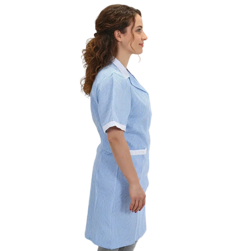 Camice da Lavoro Donna Fantasia Quadretto Azzurro Mezza Manica -Cod 7289