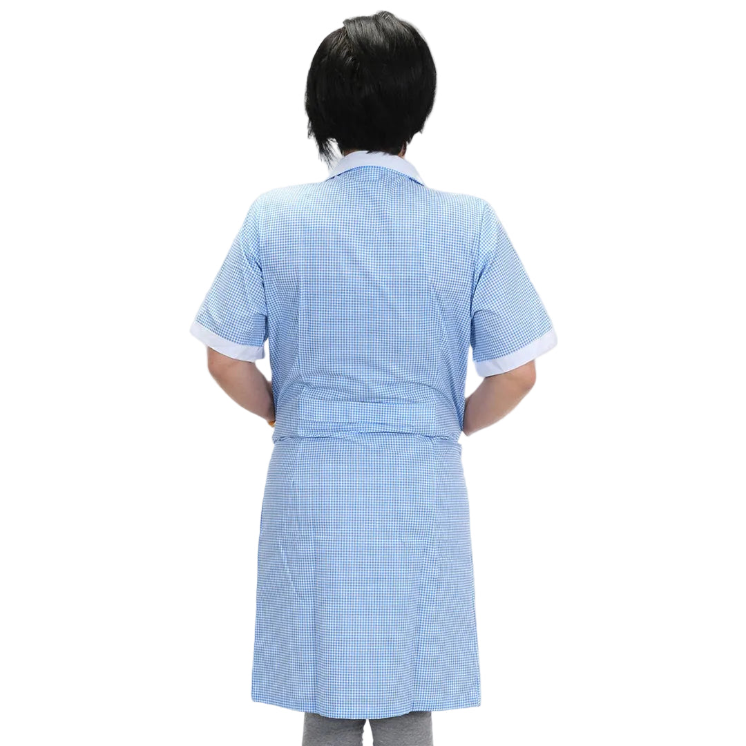 Camice da Lavoro Donna Fantasia Quadretto Azzurro Mezza Manica -Cod 7289