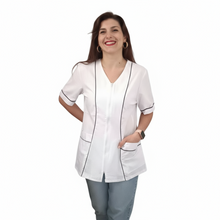 Lade das Bild in den Galerie-Viewer, Camice da lavoro,casacca zip donna, bianco con profilo mod. "rosaria" COD: 7203
