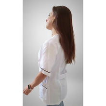 Lade das Bild in den Galerie-Viewer, Camice da lavoro,casacca zip donna, bianco con profilo mod. "rosaria" COD: 7203
