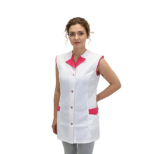 Lade das Bild in den Galerie-Viewer, Casacca,camice da lavoro giromanica, bianco inserto "fuchsia" Cod:7036
