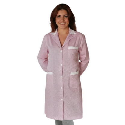 Camice da Lavoro Donna Fantasia Quadretto Rosa Manica Lunga - Cod 7456