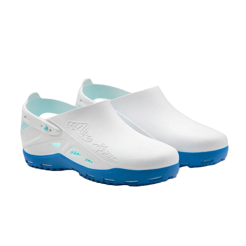 Zoccoli Sanitari Calzuro REBEL® Bicolore Bianco-Blu – Autoclavabili, Antistatici, T-CLOSE | Cod. 70822
