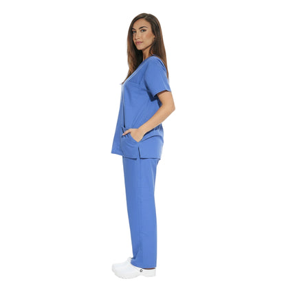 Farda de trabalho, unisexo decote em V "azul-celeste" cód: 060520