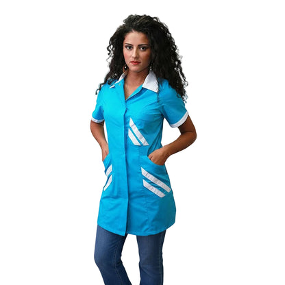 Camice da Lavoro Donna Slim Tipo Giacca Turchese Manica Corta - Made in Italy