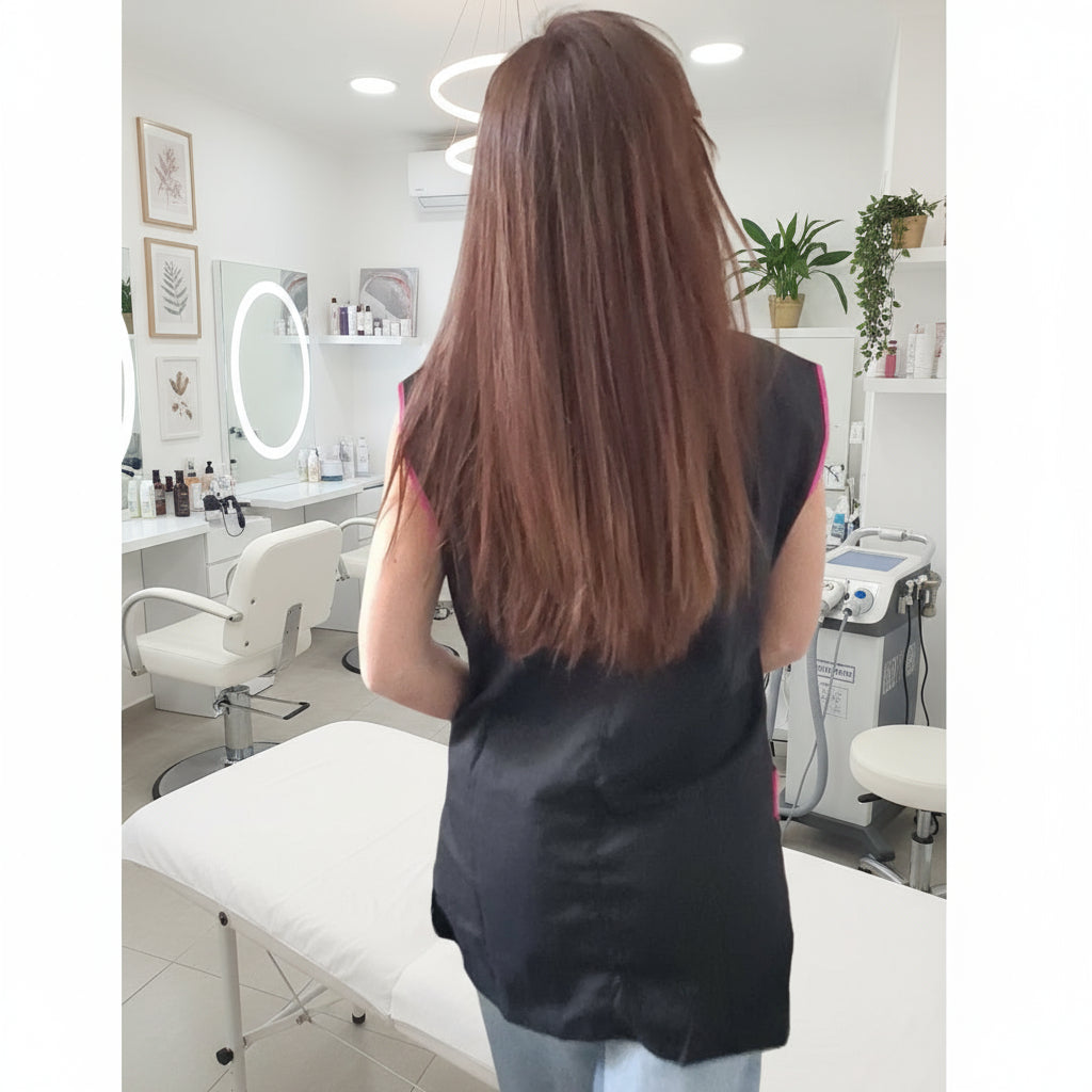 Casacca da Lavoro Donna Giromanica con Bottoni – Nero con Profilo Fuchsia | Cod. 1509