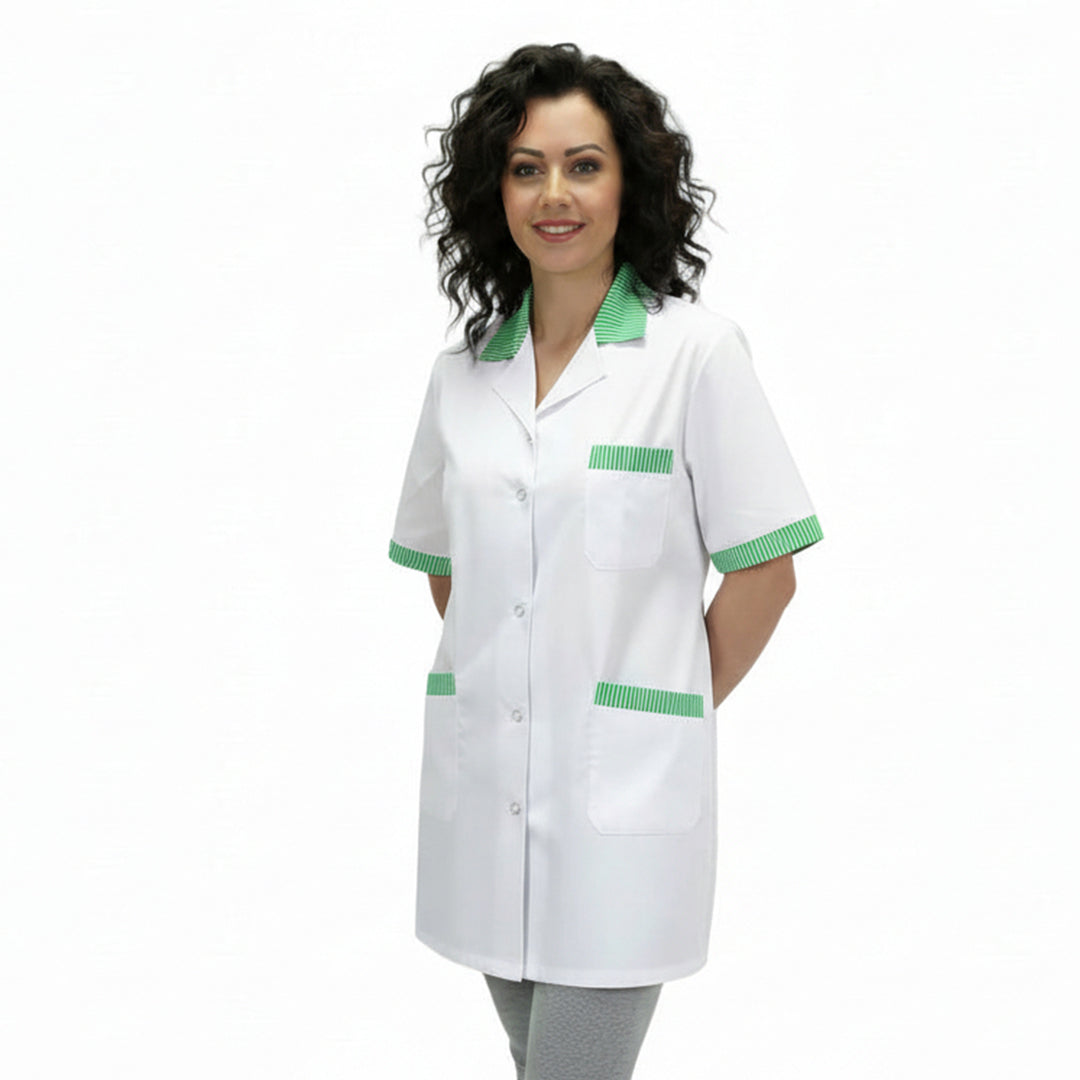 Casacca da Lavoro Donna Mezza Manica – Bianco con Profilo Verde | Cod. 7241