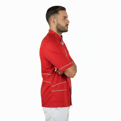 Giacca Pizzaiolo Rossa Mezza Manica - Inserti Bianchi, 100% Cotone | Cod. 8019