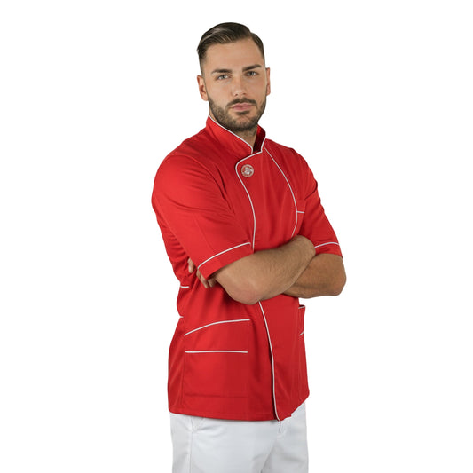 Giacca Pizzaiolo Rossa Mezza Manica - Inserti Bianchi, 100% Cotone | Cod. 8019