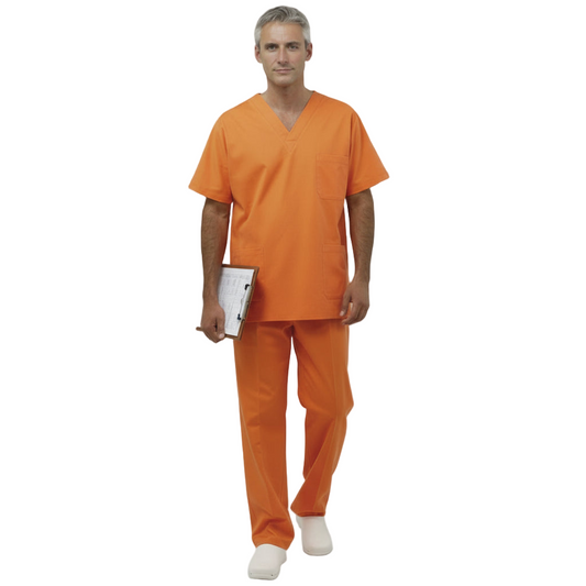 Farda de trabalho, completa, unissexo, decote em V "laranjo" cód: 8316