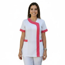 Lade das Bild in den Galerie-Viewer, camice,casacca da lavoro donna,mod. beauty bianco inserto fuchsia Cod:290725
