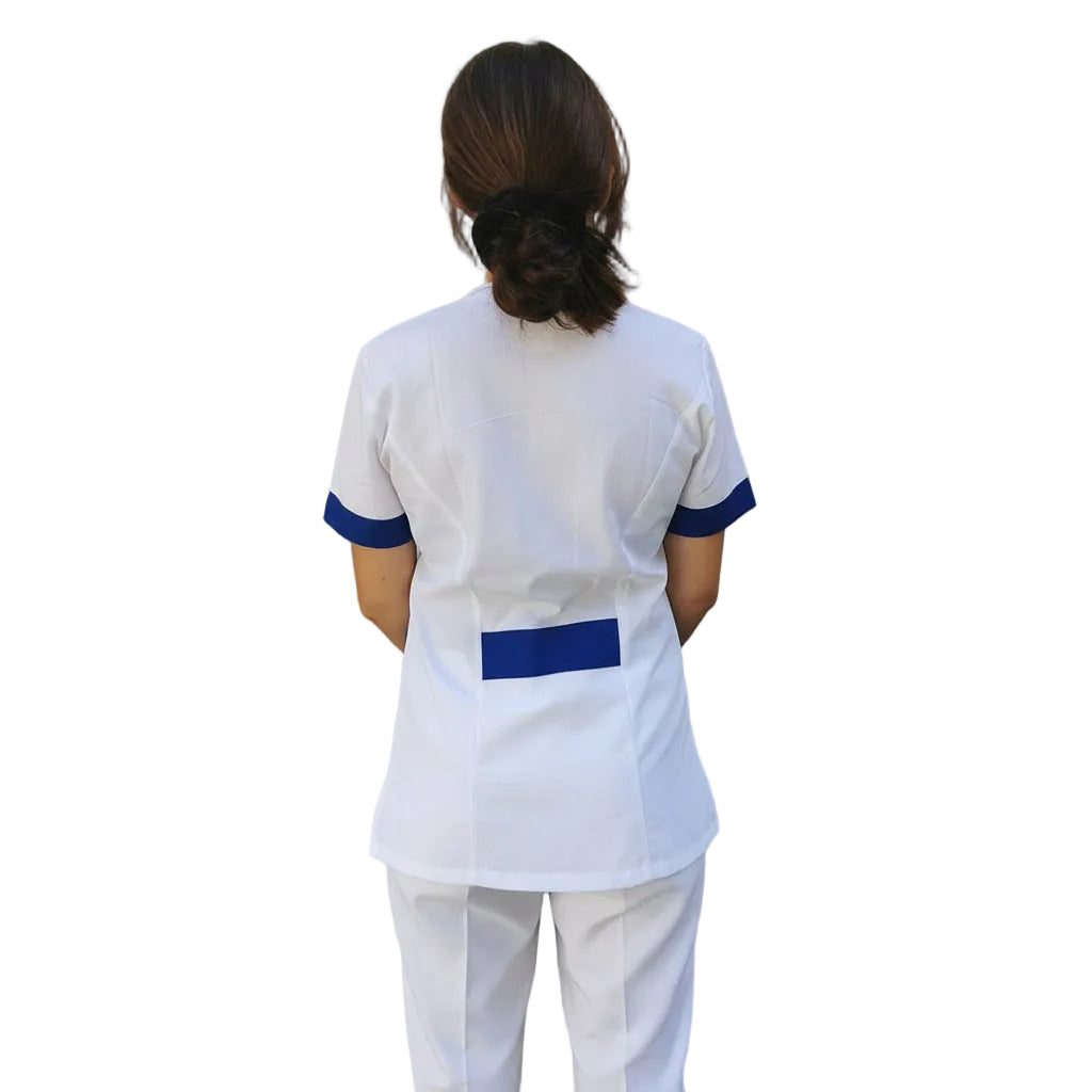 Túnica de Trabalho para Senhora Modelo Beauty – Branca com Inserção Azul | Cód. 290721