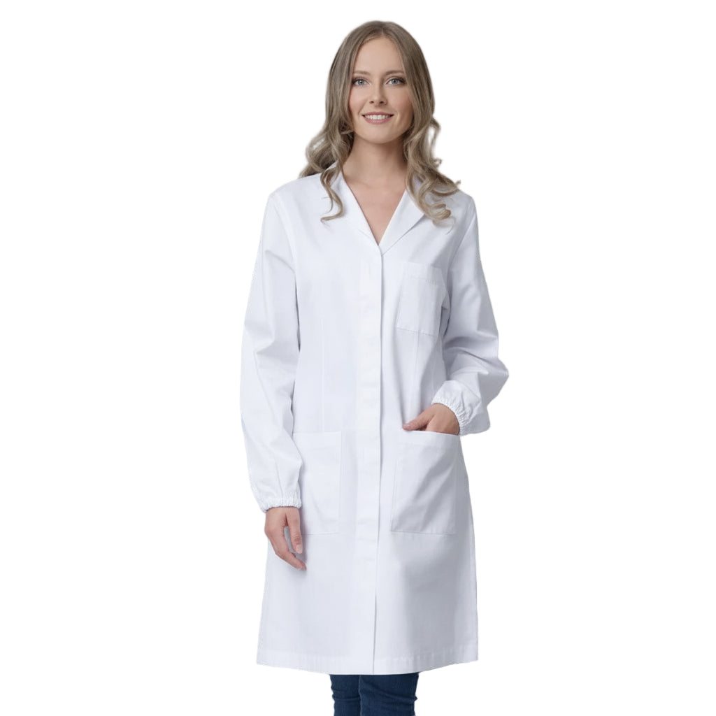 Camice da Laboratorio Donna Bianco – Cotone, Polsini Elastici, Bottoni Automatici | Cod. 0303