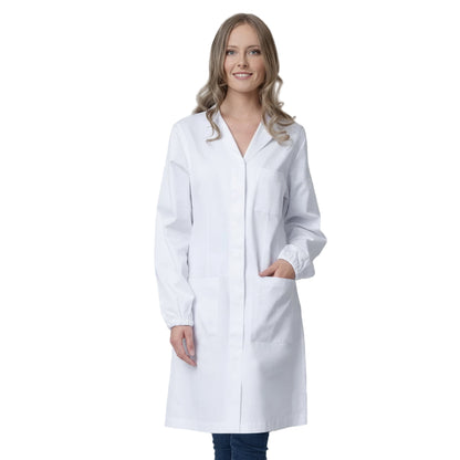 Camice da Laboratorio Donna Bianco – Cotone, Polsini Elastici, Bottoni Automatici | Cod. 0303