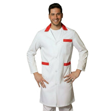 Lade das Bild in den Galerie-Viewer, Camice da lavoro uomo, bianco con profilo colorato "ROSSO" cod:7968
