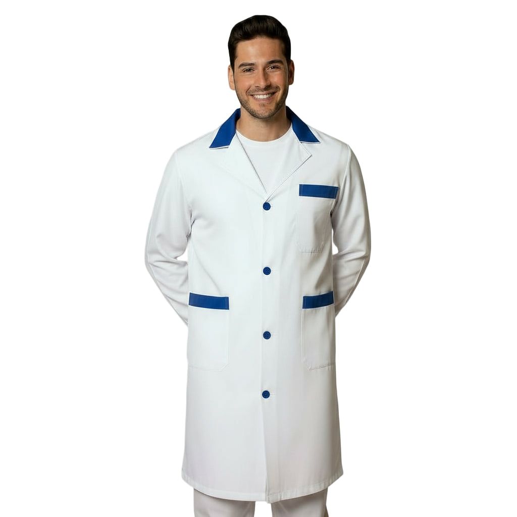 Camice da Lavoro Uomo Bicolore Bianco con Profilo Colorato - Macelleria e Alimentare - Cod 7970