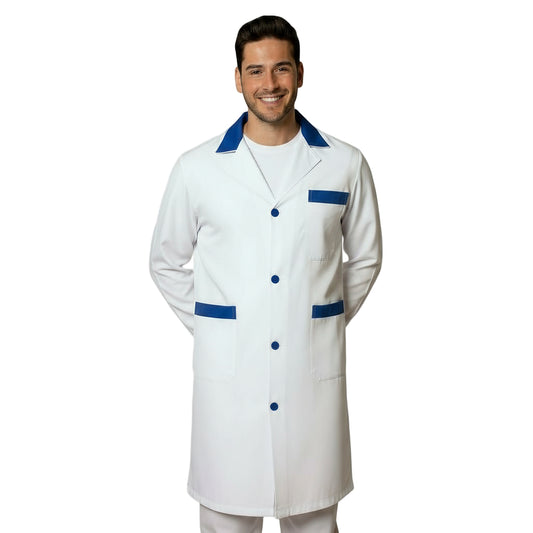 Camice da Lavoro Uomo Bicolore Bianco con Profilo Colorato - Macelleria e Alimentare - Cod 7970