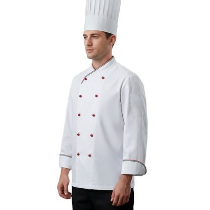 Giacca da Cuoco Doppio Petto Bianca con Inserto Tricolore – 100% Cotone | Cod. 2203