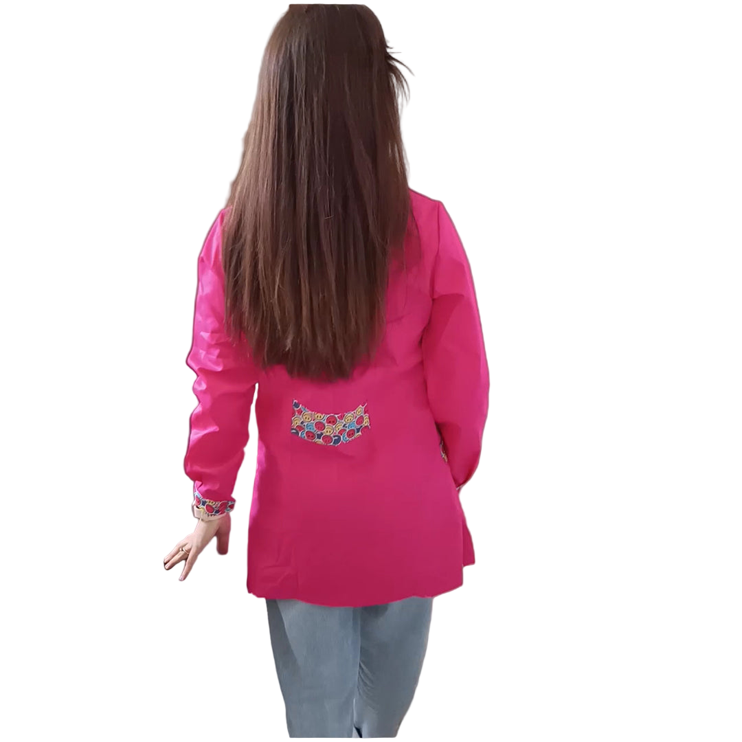 Camice da Lavoro Donna Slim Fucsia con Inserto Smile – Manica Lunga | Cod. 1312