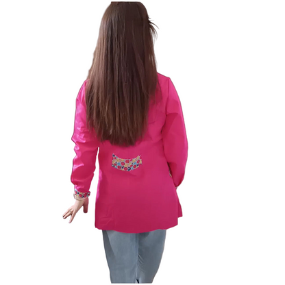 Camice da Lavoro Donna Slim Fucsia con Inserto Smile – Manica Lunga | Cod. 1312